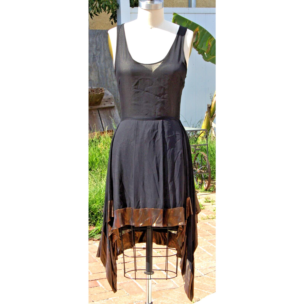 Vena Cava Dress 4 Black Sheer Silk Copper Trim Asymmetrical Cocktail Sleeveless